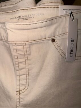Chico's Cream Pull-On Wide Leg Jeans